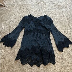 Black Lace Bell Sleeve Mini dress